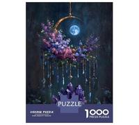 Rompecabezas para Adolescentes De 1000 Piezas Floral Crescent Moon with Amethyst Crystals Rompecabezas para Adultos Juegos Relajantes Análisis Y Lógica Difícil Y Desafiante 38x26cm/1000pcs