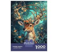 Rompecabezas para Adolescentes De 1000 Piezas Floral Deer Majesty Rompecabezas para Adultos Juguetes Antiestrés Decoración De Pared Interacción Entre Padres E Hijos 52x38cm/1000pcs