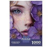 Rompecabezas para Adolescentes De 1000 Piezas Floral Girl with Purple Flowers Rompecabezas para Adultos Juguetes Antiestrés Decoración De Pared Interacción Entre Padres E Hijos 38x26cm/1000pcs