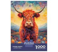 Rompecabezas para Adolescentes De 1000 Piezas Floral Highland Cow Rompecabezas para Adultos Juegos Relajantes Mejora La Memoria Desafiante De Completar 52x38cm/1000pcs