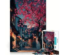 Rompecabezas para Adolescentes de 1000 Piezas Flores de Cerezo en un Pueblo japonés Rompecabezas de lógica Divertido y de fácil Montaje Relájate y diviértete (50x75cm)