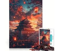 Rompecabezas para adolescentes de 1000 piezas Flores de cerezo y faroles al atardecer Bordes limpios Juego de resolución de problemas Diversión a ritmo lento Ideal para cumpleaños Arte y juego 50x75cm