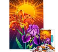 Rompecabezas para Adolescentes de 1000 Piezas Flores iluminadas por el Sol ︰ Esplendor de Iris y Lirio Tigre Un Reto para completar Una Obra de Arte Juguete Educativo Apto para Mayores de 14 años