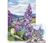 Rompecabezas para Adolescentes de 1000 Piezas Flores Lilas en vidrieras Alivio del estrés Cada Pieza es única: un desafiante y Divertido Juego Familiar 38x26cm