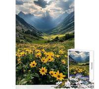 Rompecabezas para Adolescentes de 1000 Piezas Flores Silvestres iluminadas por el Sol en un Valle Rompecabezas antiestrés Decoración de Pared cumpleaños (tamaño 38x52cm)