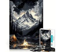 Rompecabezas para Adolescentes de 1000 Piezas fogata bajo un Pico nevado,decoración de Corte preciso,Juguete Creativo y Divertido,Juego de Paz,Pieza de Arte navideña (38x26cm)
