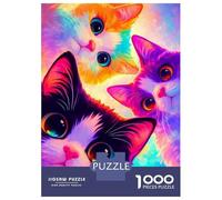 Rompecabezas para Adolescentes De 1000 Piezas Four Colorful Cartoon Cats Rompecabezas para Adolescentes Juego Práctico Desafío Difícil Desafiante De Completar 52x38cm/1000pcs