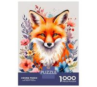 Rompecabezas para Adolescentes De 1000 Piezas Fox Flowers Watercolor Rompecabezas para Adultos Juegos Relajantes Mejora La Memoria Desafiante De Completar 38x26cm/1000pcs