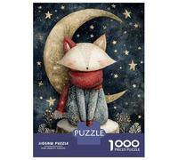 Rompecabezas para Adolescentes De 1000 Piezas Fox on The Moon Watercolor Illustration Rompecabezas Juego De Ingenio Análisis Y Lógica Actividades Divertidas En Casa 70x50cm/1000pcs