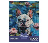 Rompecabezas para Adolescentes De 1000 Piezas French Bulldog in Water Lilies Rompecabezas Juguete Decoración De Pared Vacaciones En Casa Matar El Tiempo Desafío Educativo 38x26cm/1000pcs