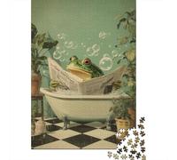 Rompecabezas para Adolescentes De 1000 Piezas Frog Reading Newspaper in Bathtub Rompecabezas para Adultos Juguetes DIY Pero Divertidos Y Humorísticos Regalos De Cumpleaños Y Únicos 38x26cm/1000pcs