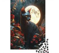 Rompecabezas para Adolescentes De 1000 Piezas Full Moon Mystical Cat Garden Rompecabezas para Adolescentes Juegos Relajantes Alivia El Estrés 38x26cm/1000pcs