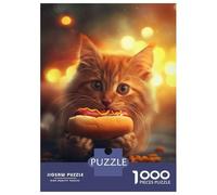 Rompecabezas para Adolescentes De 1000 Piezas Funny Cat Eating Hot Dog Rompecabezas Juegos Relajantes Pero Divertidos Y Humorísticos Cumpleaños 70x50cm/1000pcs