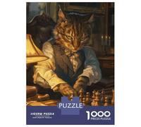 Rompecabezas para Adolescentes De 1000 Piezas Funny Cat Playing Chess Rompecabezas para Adultos Juguete Decoración De Pared Carrera De Velocidad Manual Desafío Educativo 38x26cm/1000pcs