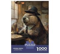 Rompecabezas para Adolescentes De 1000 Piezas Funny Dressed Beaver Hat Rompecabezas para Adultos Juego De Ingenio Decoración De Pared Difícil Y Desafiante 70x50cm/1000pcs