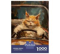 Rompecabezas para Adolescentes De 1000 Piezas Funny Fat Cat Cabrio Car Rompecabezas para Adolescentes Juegos Relajantes Regalos para Mujeres Diversión En Casa Actividades, 70x50cm/1000pcs