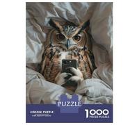 Rompecabezas para Adolescentes De 1000 Piezas Funny Owl Bed Mobile Phone Rompecabezas para Adultos Juego De Ingenio Alivia El Estrés Ayuda A Ejercitar El Cerebro 52x38cm/1000pcs