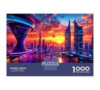 Rompecabezas para Adolescentes De 1000 Piezas Futuristic Cityscape with Neon Lights Rompecabezas para Adultos Juego Familiar Alivia El Estrés Interacción Entre Padres E Hijos 52x38cm/1000pcs