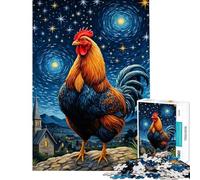 Rompecabezas para Adolescentes de 1000 Piezas Gallo Pollo Noche Estrellada Rompecabezas prácticos para Adolescentes Ideales para Pasar el Tiempo en casa Durante Las Vacaciones (Tamaño 38x26cm)