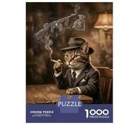 Rompecabezas para Adolescentes De 1000 Piezas Gangster Cat Smoking with Gun and Money Rompecabezas Juguetes Antiestrés Corte De Precisión Cumpleaños 70x50cm/1000pcs