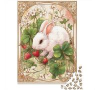 Rompecabezas para Adolescentes De 1000 Piezas Garden Rabbit with Strawberries Rompecabezas para Adultos Juego De Ingenio Patrón De Ensamblaje Cumpleaños Y Navidad 52x38cm/1000pcs