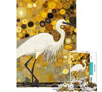 Rompecabezas para Adolescentes de 1000 Piezas Garza Blanca en círculos de Flores Doradas Rompecabezas práctico Juego Ideal para Regalar a Mujeres (tamaño 38x52cm)