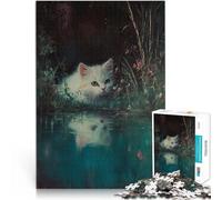 Rompecabezas para Adolescentes de 1000 Piezas Gatito Blanco Junto al Estanque Juego Familiar para y Cumpleaños 38x26cm