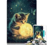 Rompecabezas para Adolescentes de 1000 Piezas: Gatito Jugando con la Luna Rompecabezas de 1000 Piezas Alivia el estrés Pasa el Tiempo en casa y Encuentra la Lista de Deseos con Papá Noel 38x26cm