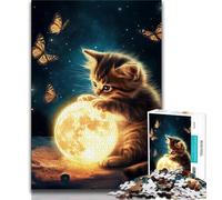 Rompecabezas para Adolescentes de 1000 Piezas: Gatito Jugando con la Luna Rompecabezas de 1000 Piezas Alivia el estrés Pasa el Tiempo en casa y Encuentra la Lista de Deseos con Papá Noel 38x26cm