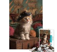 Rompecabezas para Adolescentes de 1000 Piezas Gatito Pirata en un Cofre del Tesoro Juego Educativo Juguete Juego Intelectual Gran Regalo para los Amantes de los Juegos Una Obra de Arte (50x75cm)