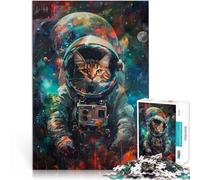 Rompecabezas para Adolescentes de 1000 Piezas Gato Astronauta Colorido en el Espacio Alivio del estrés Regalos de Amigo Secreto 75x50cm