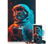 Rompecabezas para Adolescentes de 1000 Piezas Gato Astronauta,Corte preciso,Divertido,resolución de Problemas,diversión,relajación,Tiempo de diversión,decoración navideña (50x75cm)