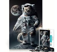 Rompecabezas para Adolescentes de 1000 Piezas Gato Astronauta en el Espacio,articulaciones Suaves,Juguete Divertido e Inteligente para el Cerebro,Juego Relajante,Regalo Divertido para cumpleaños