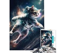 Rompecabezas para Adolescentes de 1000 Piezas Gato Astronauta en el Espacio Juguetes educativos y prácticos para Aprender a analizar y desarrollar la lógica Ideas de Regalo (Tamaño 50x75cm)