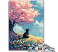 Rompecabezas para Adolescentes de 1000 Piezas Gato bajo los cerezos en Flor, 1000 Piezas para Adolescentes, para un Juego desafiante y Familiar de 50x75cm