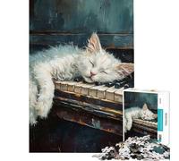 Rompecabezas para Adolescentes de 1000 Piezas Gato Blanco durmiendo sobre un Piano Un Reto para completar Diversión Familiar Juegos educativos para Mayores de 14 años (38x26cm)
