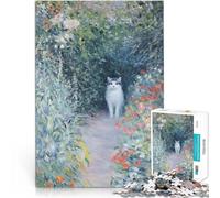 Rompecabezas para Adolescentes de 1000 Piezas Gato Blanco en el jardín Difícil Difícil con Piezas de Formas aleatorias Que se entrelazan Completamente 38x26cm