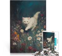 Rompecabezas para Adolescentes de 1000 Piezas Gato Blanco en un Campo de Flores Difícil Difícil Cada Pieza es única: un desafiante y Divertido Juego Familiar 50x70cm