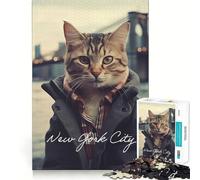 Rompecabezas para Adolescentes de 1000 Piezas Gato,Brooklyn,Nueva York Decoración de Corte preciso Juguete Creativo y Divertido Juego de Paz Pieza de Arte navideña (38x52cm)