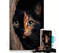 Rompecabezas para Adolescentes de 1000 Piezas Gato calicó asomándose Desde un árbol Decoración de Corte preciso Juguete Creativo y Divertido Juego de Paz Pieza de Arte navideña (50x75cm)