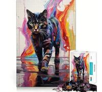 Rompecabezas para Adolescentes de 1000 Piezas Gato Caminando en la Pintura,Juego de articulaciones Ajustadas,Juguete cognitivo,diversión fácil,decoración navideña,Regalo (38x52cm)