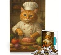 Rompecabezas para Adolescentes de 1000 Piezas: Gato Chef preparando la Comida, Juguete Educativo, para la diversión Familiar, para Fortalecer el Amor Entre Parejas 50x75cm