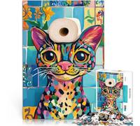 Rompecabezas para Adolescentes de 1000 Piezas Gato Colorido con Papel higiénico Juego de Preguntas Mejorar el Amor Entre Parejas 75x50cm