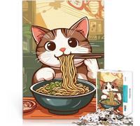 Rompecabezas para Adolescentes de 1000 Piezas Gato Comiendo Ramen Juguetes educativos de Aprendizaje Regalos de Amigo Secreto 52x38cm