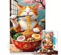 Rompecabezas para Adolescentes de 1000 Piezas Gato Comiendo Ramen,Piezas de Ajuste preciso,Juguete lógico y Divertido,Juego Tranquilo,Juego de cumpleaños artístico (38x52cm)