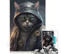 Rompecabezas para Adolescentes de 1000 Piezas: Gato con Chaqueta de Cuero, Juguetes antiestrés, Carrera de Velocidad Manual, para Mejorar el Amor Entre Parejas 38x52cm