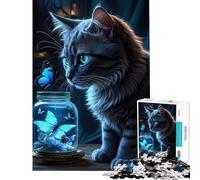 Rompecabezas para Adolescentes de 1000 Piezas Gato con Mariposa Un Reto para completar Juegos educativos para Toda la Familia a Partir de 14 años (38x26cm)