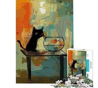 Rompecabezas para Adolescentes de 1000 Piezas Gato con pez Dorado póster Educativo Juguete Interactivo Juego para Toda la Familia Regalo de cumpleaños (tamaño 38x52cm)