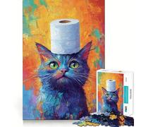 Rompecabezas para Adolescentes de 1000 Piezas Gato con Sombrero de Papel higiénico - Juego de resolución de Problemas con Bordes limpios,Divertido y pausado,Ideal para cumpleaños (38x26cm)