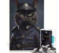 Rompecabezas para Adolescentes de 1000 Piezas: Gato con Uniforme de policía, Juguetes antiestrés, Carrera de Velocidad Manual, para Mejorar el Amor Entre Parejas 50x75cm
